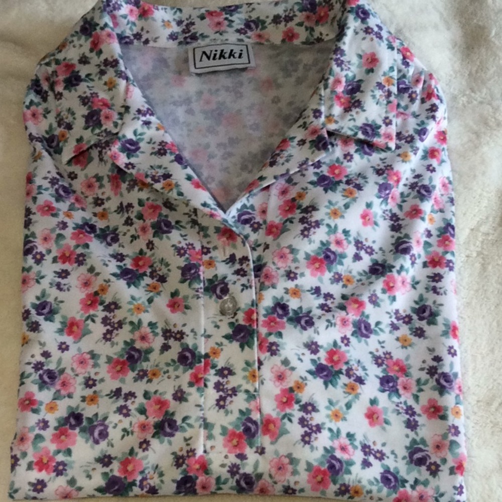 Spring Floral Polo Style Top